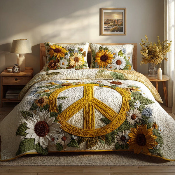 Petal Radiance quilted 3-piece bedding set on a made bed with two matching pillow shams