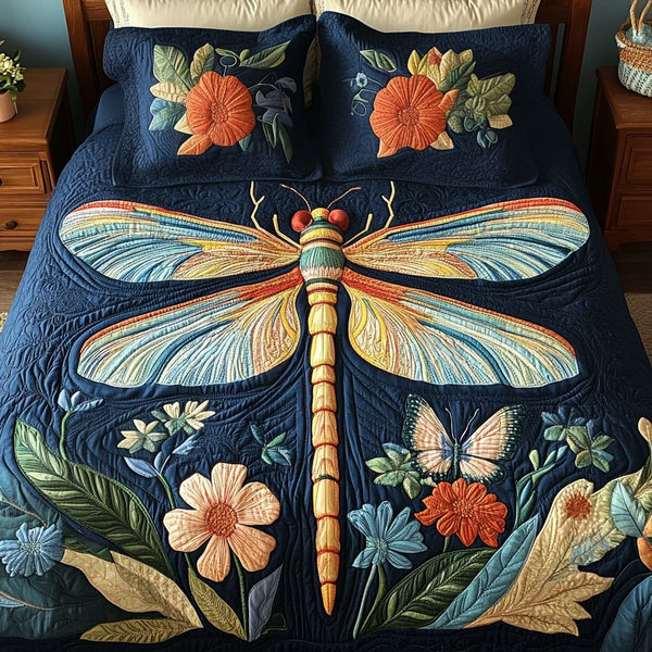 Petal Soar quilted 3-piece bedding set on a made bed with two matching pillow shams
