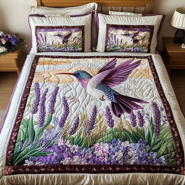 Petal Whisper quilted 3-piece bedding set on a made bed with two matching pillow shams