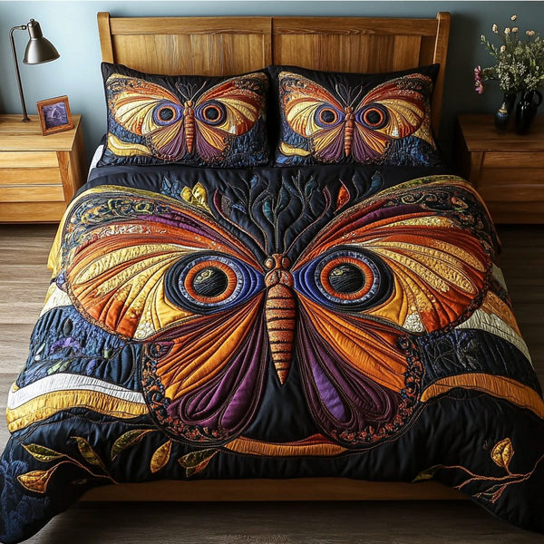 Petal Wings quilted 3-piece bedding set on a made bed with two matching pillow shams