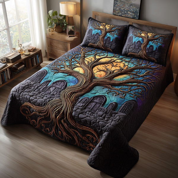 Phantom Hollow quilted 3-piece bedding set on a made bed with two matching pillow shams