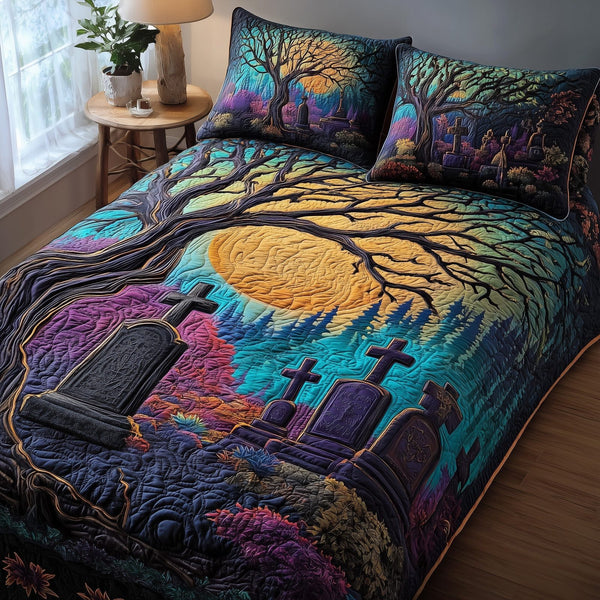 Phantom Hollow quilted 3-piece bedding set on a made bed with two matching pillow shams