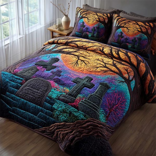 Phantom Hollow quilted 3-piece bedding set on a made bed with two matching pillow shams