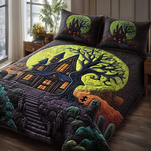 Phantom Hollow quilted 3-piece bedding set on a made bed with two matching pillow shams