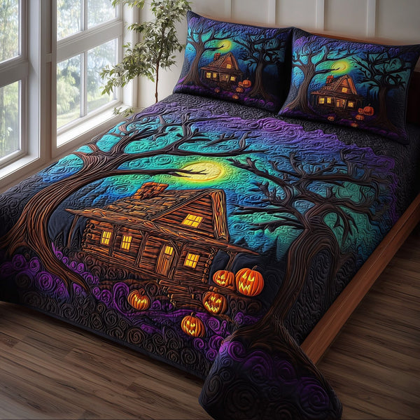 Phantom Hollow quilted 3-piece bedding set on a made bed with two matching pillow shams