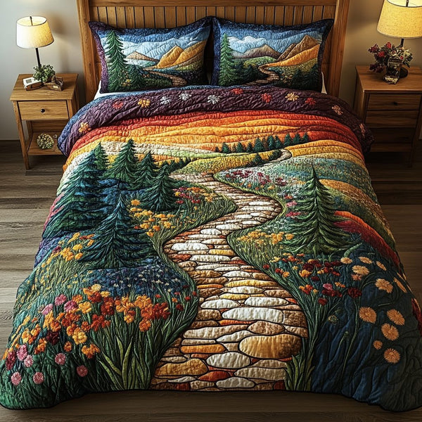 Pine Dream quilted 3-piece bedding set on a made bed with two matching pillow shams
