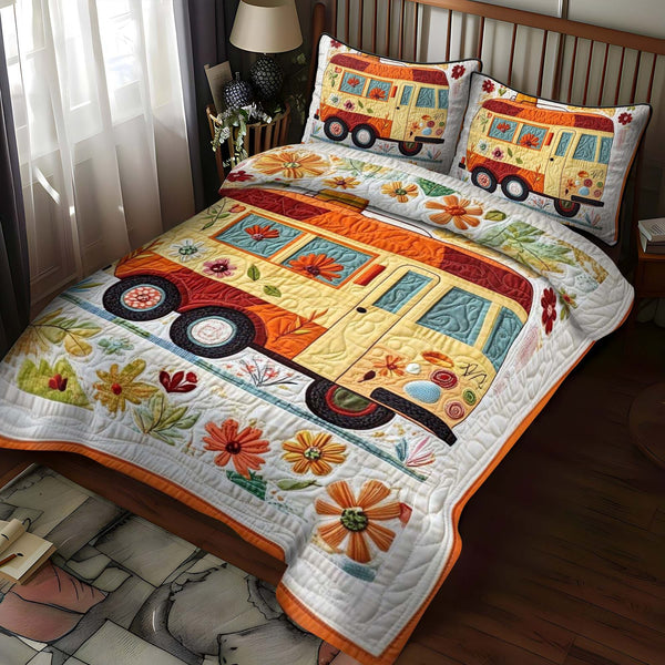 Pine Grove quilted 3-piece bedding set on a made bed with two matching pillow shams