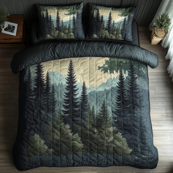 Pine Haven quilted 3-piece bedding set on a made bed with two matching pillow shams