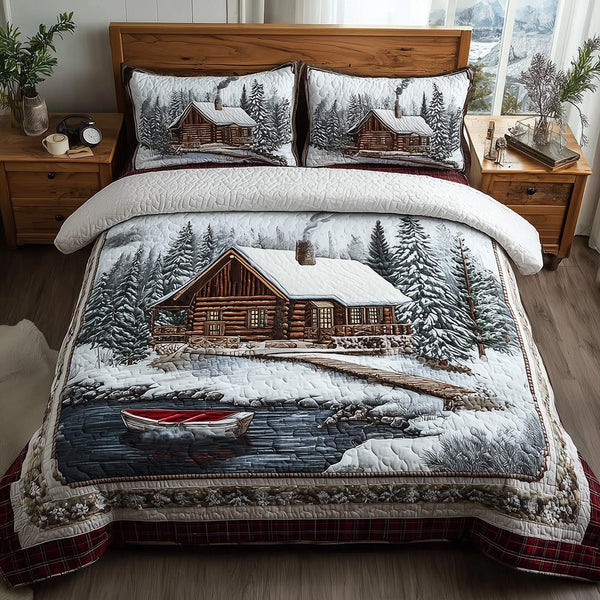 Pine Lake Solace quilted 3-piece bedding set on a made bed with two matching pillow shams
