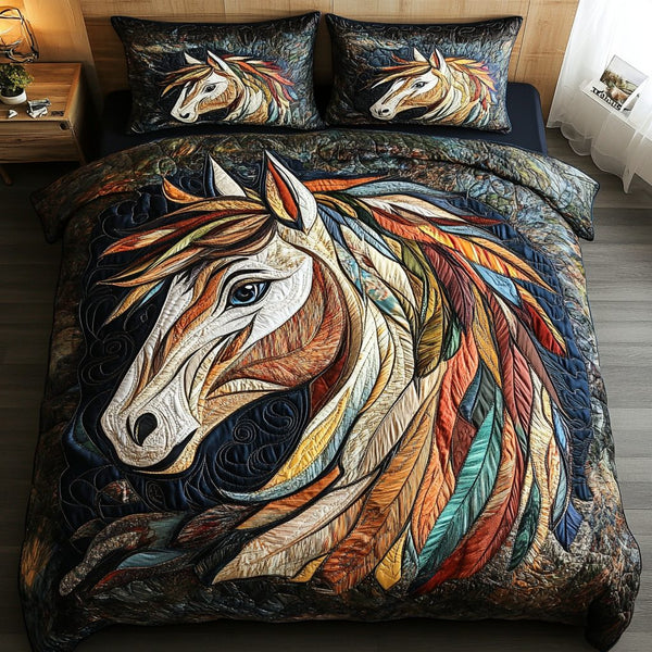 Plains Heritage quilted 3-piece bedding set on a made bed in a farmhouse bedroom