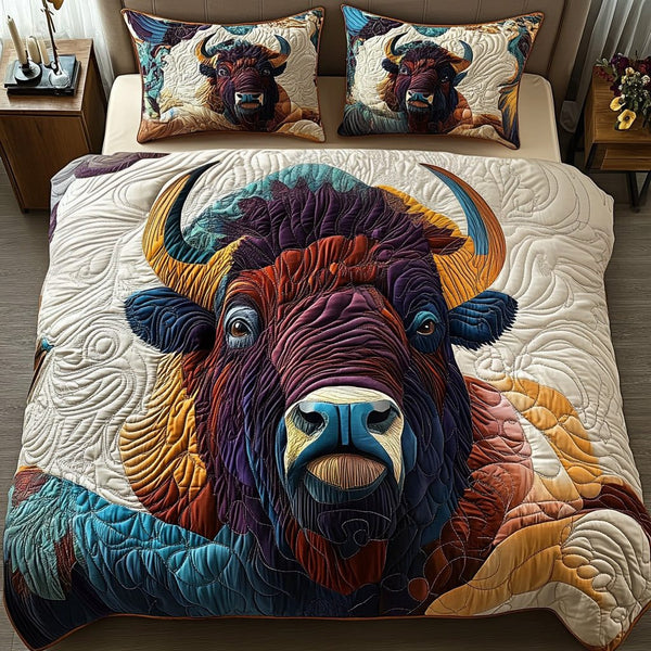 Plains Majesty quilted 3-piece bedding set on a made bed with two matching pillow shams