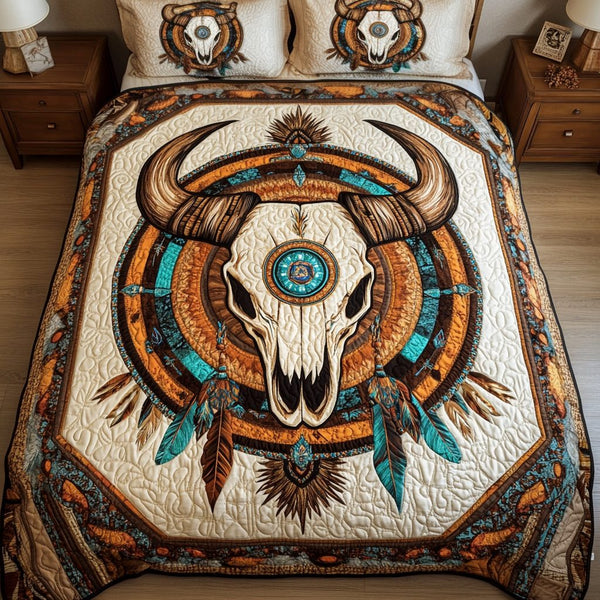 Plains Reverie quilted 3-piece bedding set on a made bed with two matching pillow shams