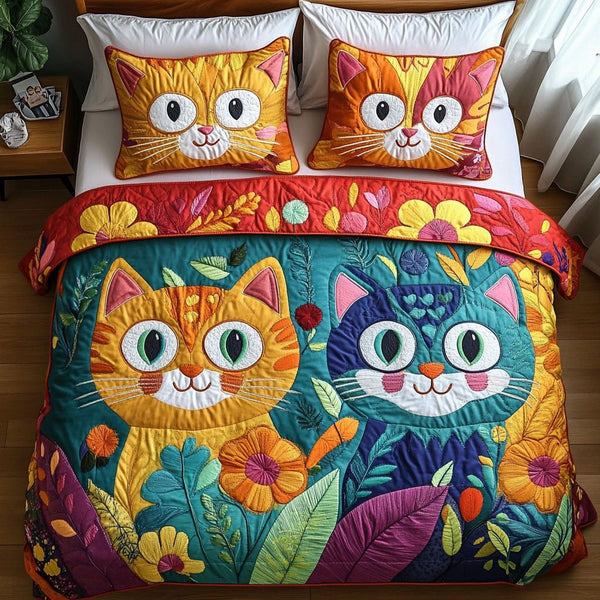 Playful Paws quilted 3-piece bedding set on a made bed with two matching pillow shams