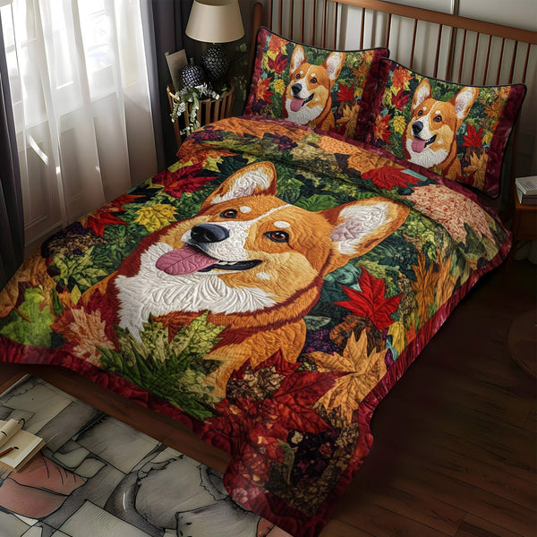 Playful Paws quilted 3-piece bedding set on a made bed with two matching pillow shams