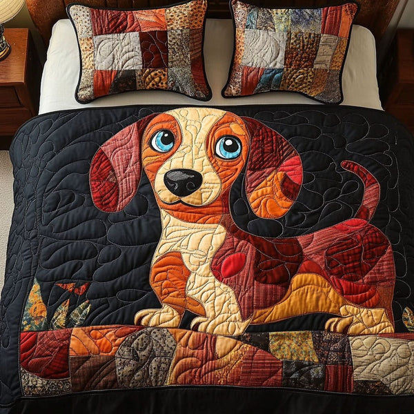 Playful Spirit quilted 3-piece bedding set on a made bed with two matching pillow shams