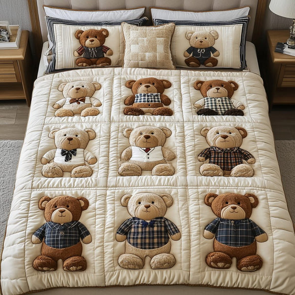 Plush Haven quilted 3-piece bedding set on a made bed with two matching pillow shams