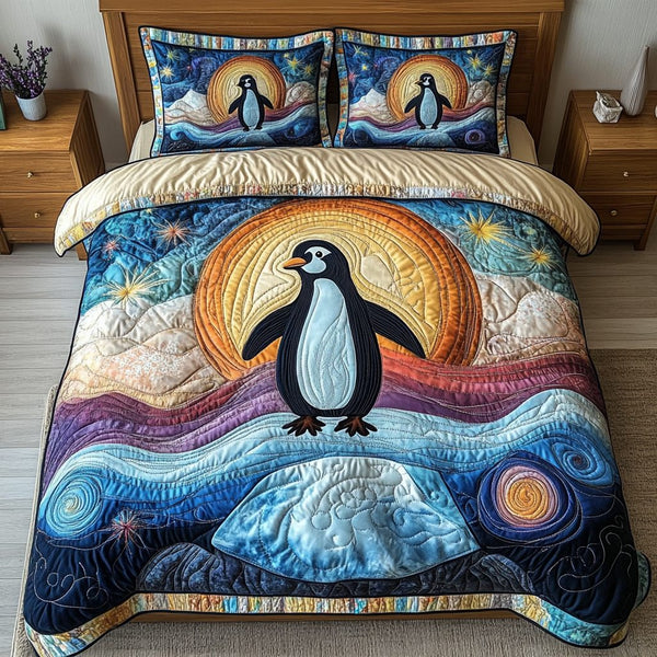 Polar Glide quilted 3-piece bedding set on a made bed with two matching pillow shams