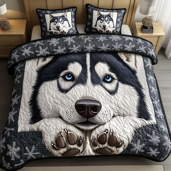 Polar Guardian Bliss quilted 3-piece bedding set on a made bed with two matching pillow shams