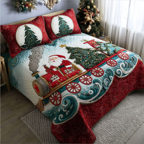 Polar Journey quilted 3-piece bedding set on a made bed with two matching pillow shams