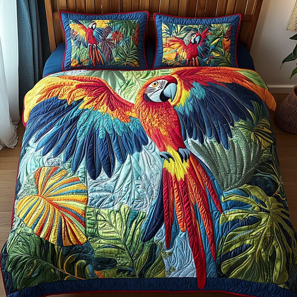 Polly Haven quilted 3-piece bedding set on a made bed with two matching pillow shams