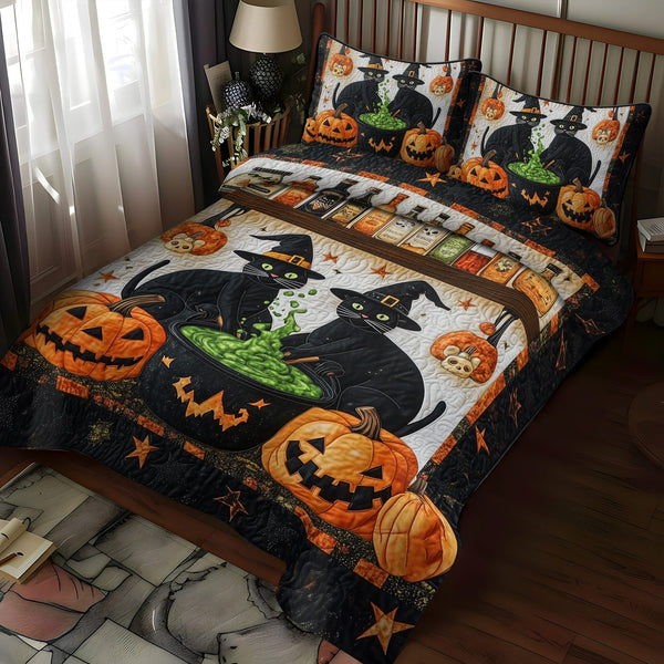 Potion Masters quilted 3-piece bedding set on a made bed against a dark styled interior