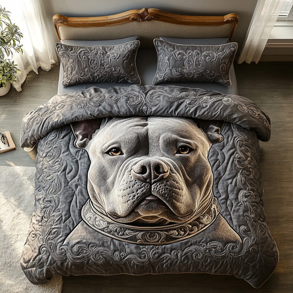 Power Paw quilted 3-piece bedding set on a made bed with two matching pillow shams