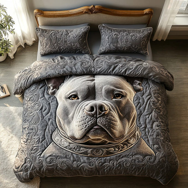 Power Paw quilted 3-piece bedding set on a made bed with two matching pillow shams