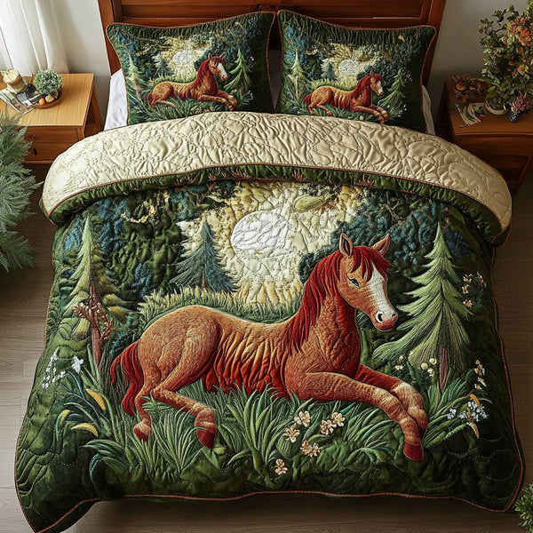 Prairie Dream quilted 3-piece bedding set on a made bed in a rustic timber bedroom