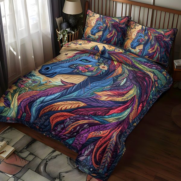 Prairie Dreamer quilted 3-piece bedding set on a made bed in a rustic timber bedroom