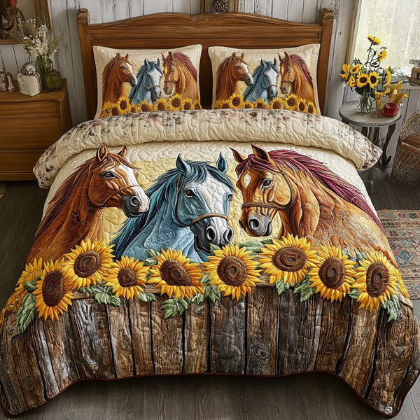 Prairie Pride quilted 3-piece bedding set on a made bed in a rustic timber bedroom