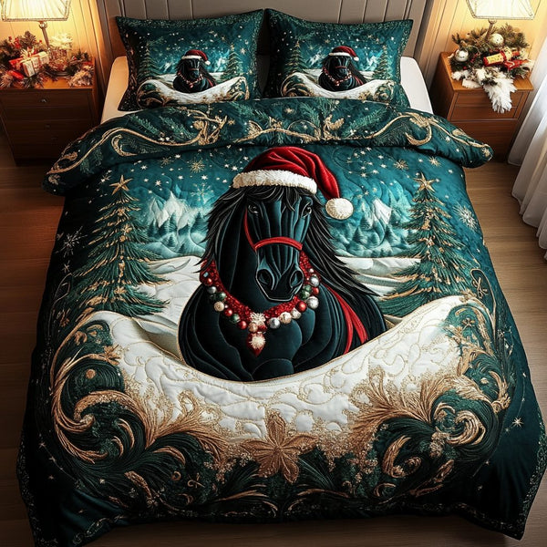 Prairie Runner quilted 3-piece bedding set on a made bed in a rustic timber bedroom