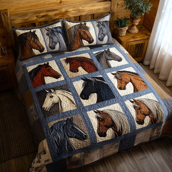 Prairie Spirit quilted 3-piece bedding set on a made bed in a rustic timber bedroom
