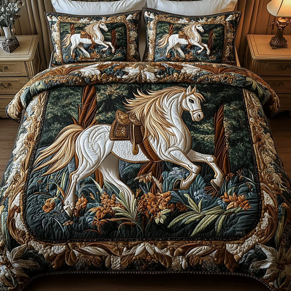 Prairie Spirit quilted 3-piece bedding set on a made bed in a rustic timber bedroom