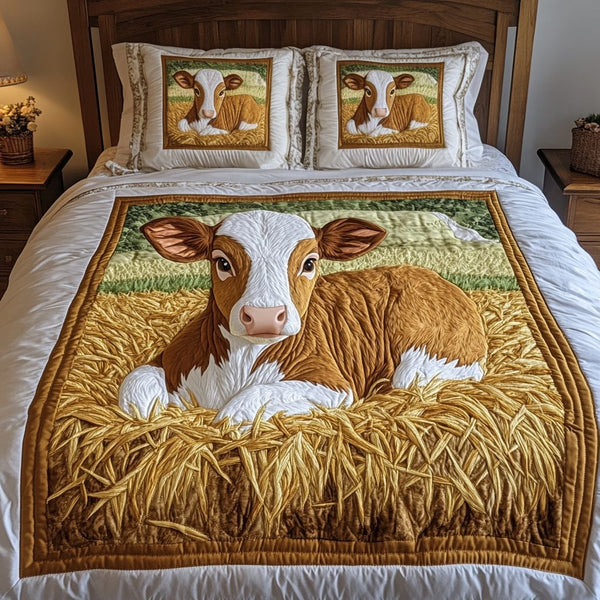 Prairie Starlight quilted 3-piece bedding set on a made bed in a rustic timber bedroom
