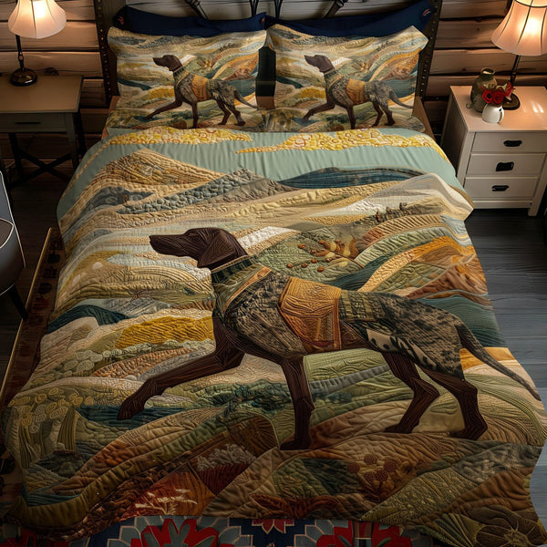 Precision Tracker quilted 3-piece bedding set on a made bed with two matching pillow shams