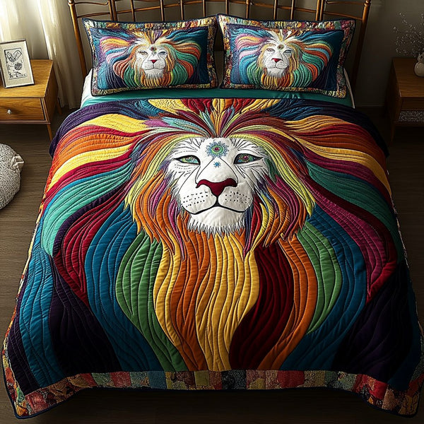 Pride Spirit quilted 3-piece bedding set on a made bed with two matching pillow shams