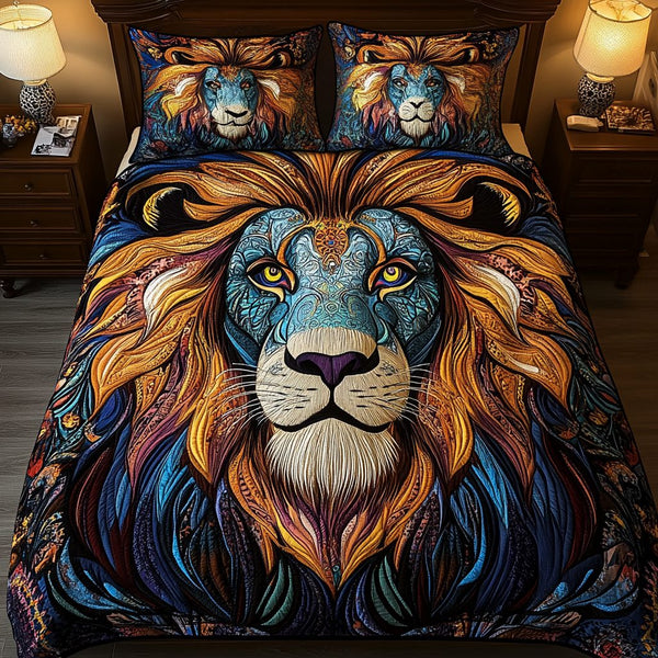 Pride Strength quilted 3-piece bedding set on a made bed with two matching pillow shams