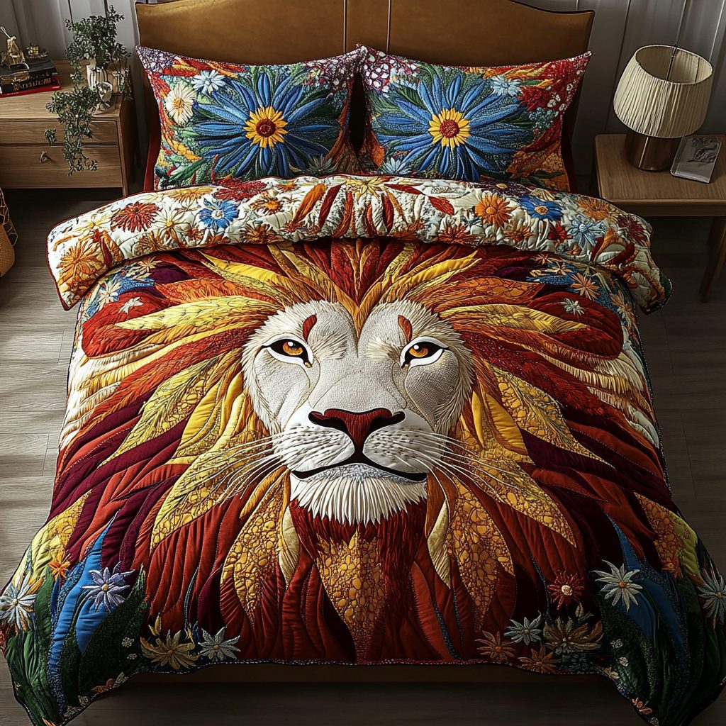 Prideful Beauty quilted 3-piece bedding set on a made bed with two matching pillow shams
