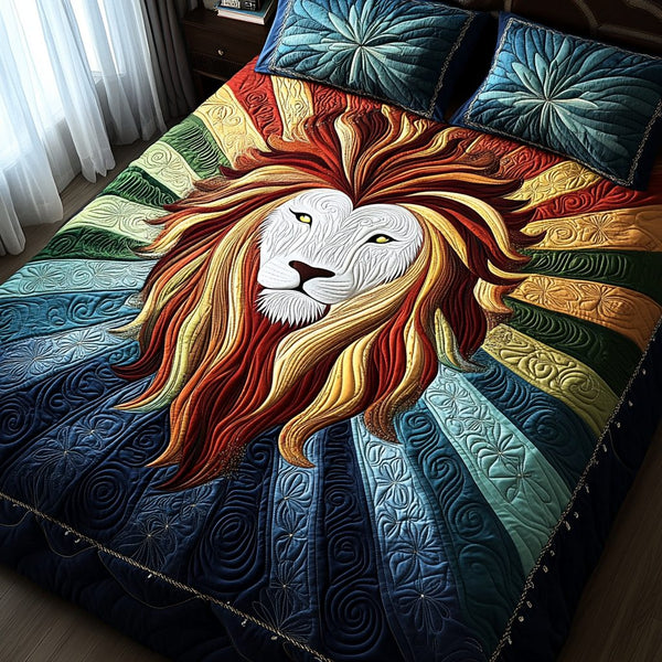 Prideful Power quilted 3-piece bedding set on a made bed with two matching pillow shams