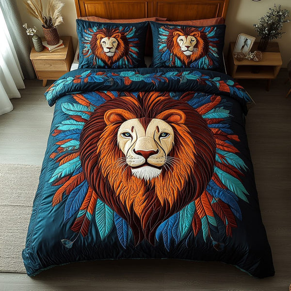 Prideful Spirit quilted 3-piece bedding set on a made bed with two matching pillow shams