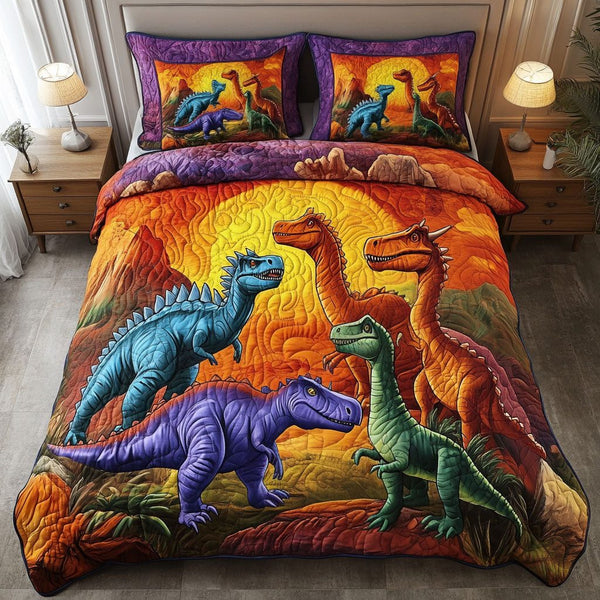 Primeval Path quilted 3-piece bedding set on a made bed with two matching pillow shams