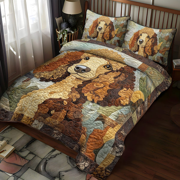 Primped Poodle quilted 3-piece bedding set on a made bed with two matching pillow shams
