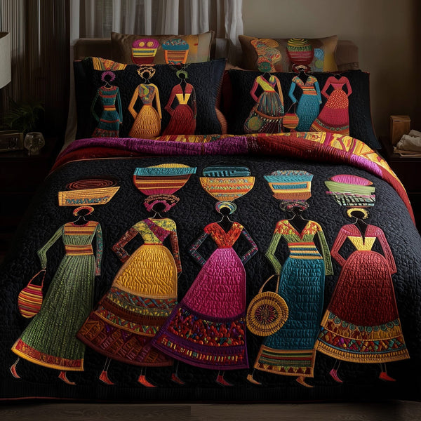 Proud To Rise quilted 3-piece bedding set on a made bed with two matching pillow shams