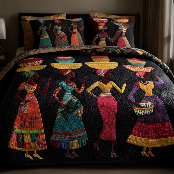 Proud To Rise quilted 3-piece bedding set on a made bed with two matching pillow shams