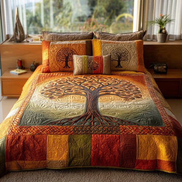 Pure Essence quilted 3-piece bedding set on a made bed with two matching pillow shams