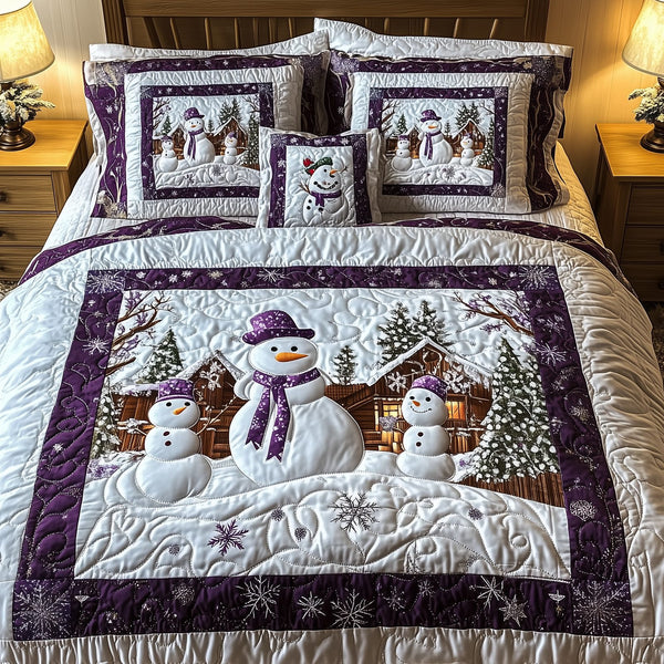 Purple Joy quilted 3-piece bedding set on a made bed with two matching pillow shams