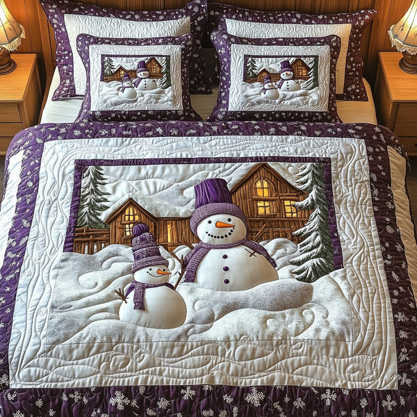 Purple Joy quilted 3-piece bedding set on a made bed with two matching pillow shams