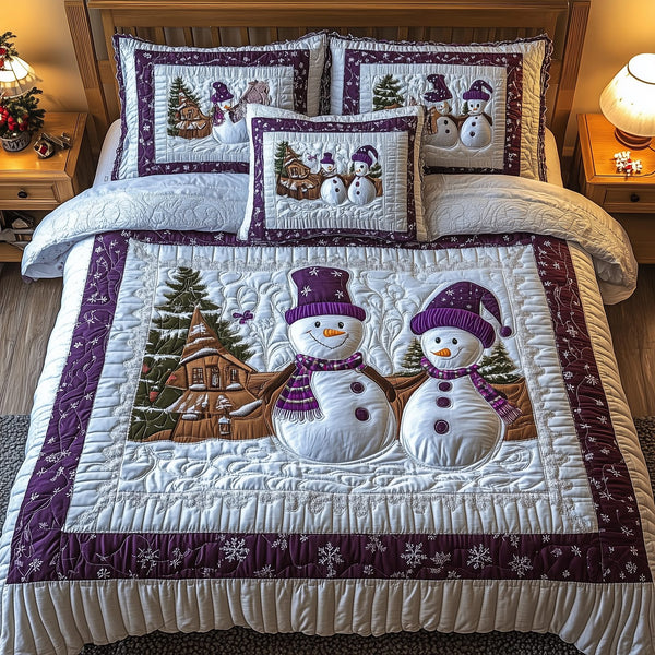 Purple Joy quilted 3-piece bedding set on a made bed with two matching pillow shams