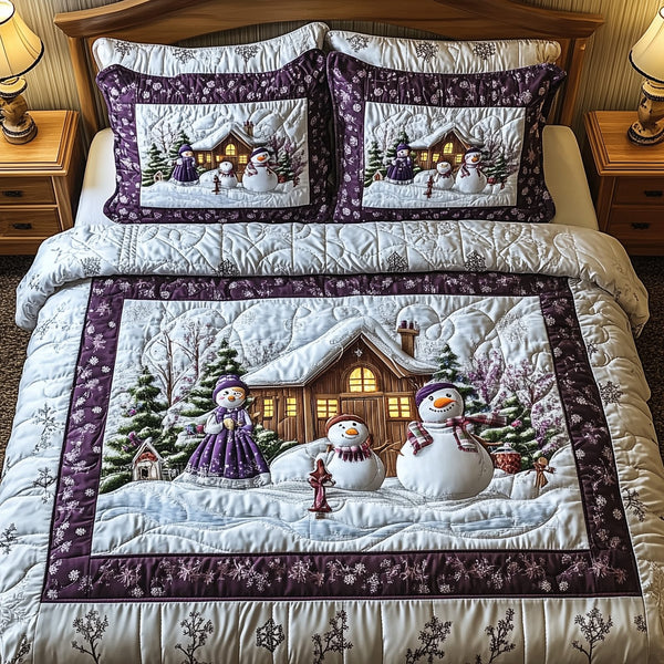 Purple Joy quilted 3-piece bedding set on a made bed with two matching pillow shams