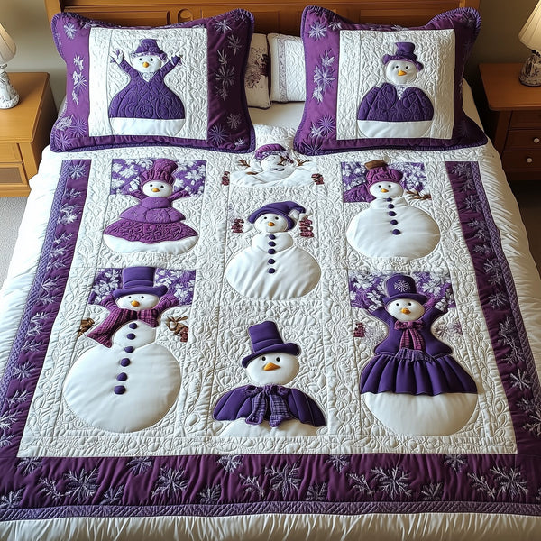 Purple Joy quilted 3-piece bedding set on a made bed with two matching pillow shams